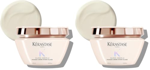 Image of Kerastase Gloss Absolu Creme Anti-Frizz Mask For Bouncy, Glossy Hair | Medium to Thick Hair | 4-Days Anti-Frizz | With Hyaluronic & Glycolic Acid, Wild Rose-In-Oil | 200ml (Pack of 2)