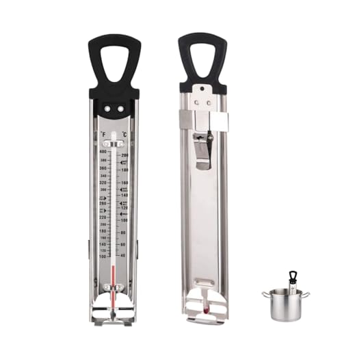Stainless Steel Candy & Deep Fry Thermometer with Pot Clip & Handle - Analog Sugar Thermometer for Candy Making, Jam, Syrup, Oil, Chocolate, Brewing - Kitchen Cooking Food Thermometer