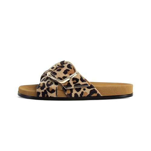 Image of Flat Sandals for Women Cross Buckle Straps Slides Slip-On Comfortable Summer Vacation Beach Sandals
