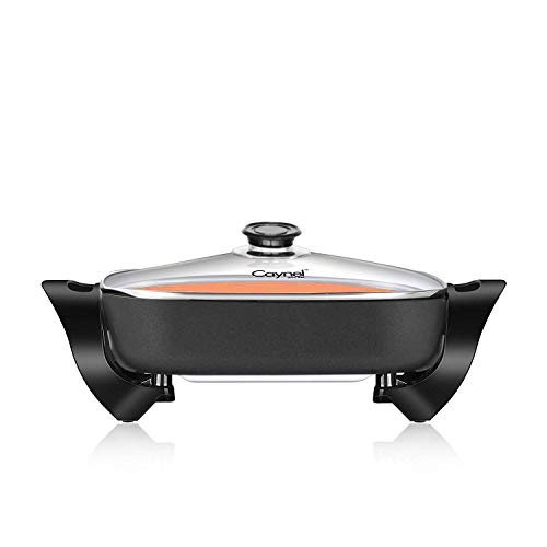 Caynel 12 x 12 Inch Nonstick Electric Skillet with Glass Lid, Copper Titanium Coating, Aluminum Body, 1400-Watts, Adjustable Temperature Controller Goes Up to 460 Degrees for Fry, Bake, Steam or Simmer, Easy to Clean (Copper)