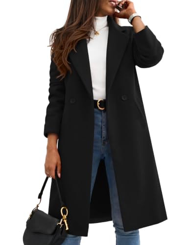 Zeagoo Coats for Women Winter Wool Peacoat 2026 Black Long Trench Coat | Black Peacoat, Double Breasted Wool Coat, Long Sleeve Warm Jacket, Office Work Clothes, Winter Fall Outfits