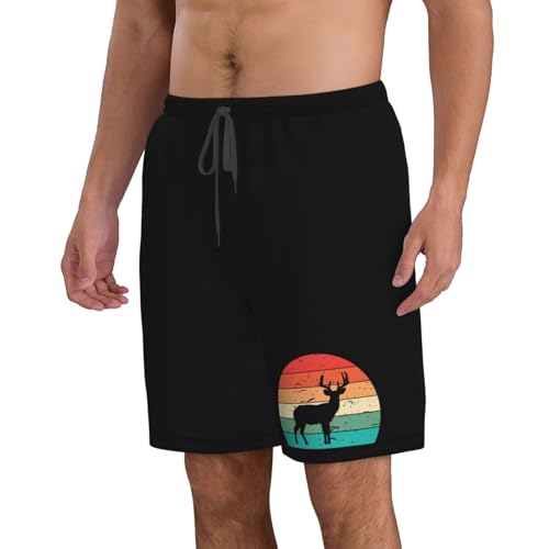 Mens Swim Trunks Vintage Odocoileus Virginianus Retro Sunset Board Shorts,Hawaii Beach Shorts Swimwear Bathing Suits,2