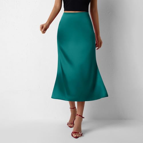 Women's Long Satin Skirt Silk Dressy Glossy Elegant Hidden Elastic High Waist Flared A-Line Maxi Skirts Club Party2