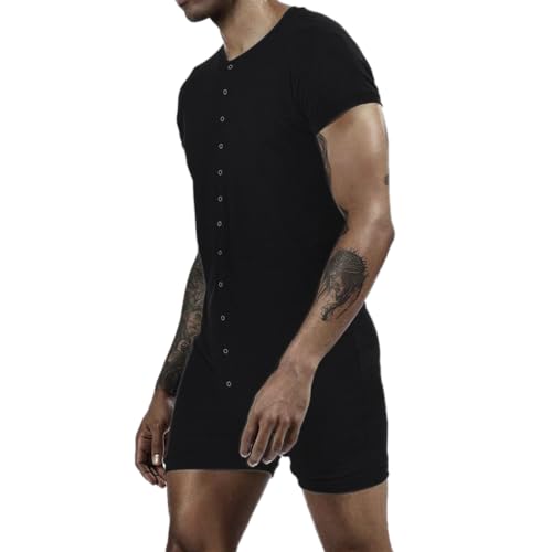 Mens Short Sleeve Onesie Pajamas Sexy Lounge One Piece Jumpsuit Adult Stretchy Romper3