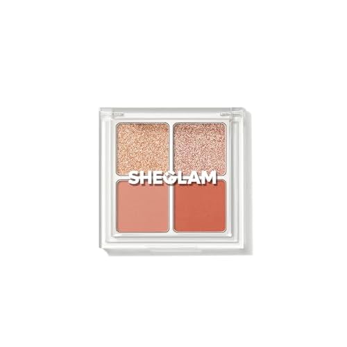 SHEGLAM Cosmic Crystal Eyeshadow Quad 4-Color Matte Glitter Eyeshadow Palette Rose Gold Warm Peach Brown Long Lasting Ultra Pigmented Smooth Blendable Eyeshadow-Charm School