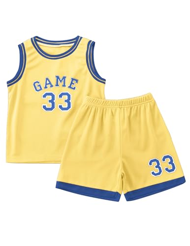 Fdqin Youth Basketball Jersey Set 2 Piece Outfits Tank Top and Mesh Short Set for Boys Summer Activewear Yellow 7-8 Years