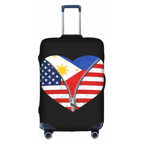 Travel Luggage Cover Heart America Flag And Philippines Flag Fashion Washable Baggage Suitcase Protector Fit For Luggage Medium