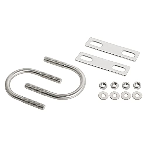 Image of Round U-Bolts 1.65 inch(42mm) Inner Width M8 Thread 304 Stainless Steel Silver with Plates Nuts Flat Washers for Car /RV /Trailer Bumper, 2Pcs