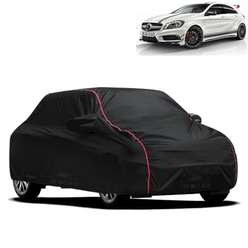 Image of Waterproof Car Cover for Mercedes Benz AMG | All-Weather Protection, Dustproof & UV Resistant | Triple Stitched Mirror Pockets, Windproof Buckle Strap with Elastic Hem, Black-Red Piping