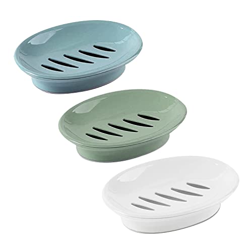 3-Pack Soap Dish with Drain Soap Holder, Soap Saver Easy Cleaning, Stop Mushy Soap Tray for Shower Bathroom Kitchen 3-Pack Soap Dish with Drain Soap Holder, Soap Saver Easy Cleaning, Stop Mushy Soap Tray for Shower Bathroom Kitchen
