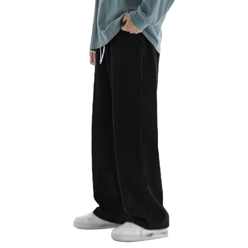 Vintage Washed Cotton Jeans for Men Y2k Stretchy Waisted Drawstring Travel Trouser Baggy Wide Leg Hip Hop Denim Pants