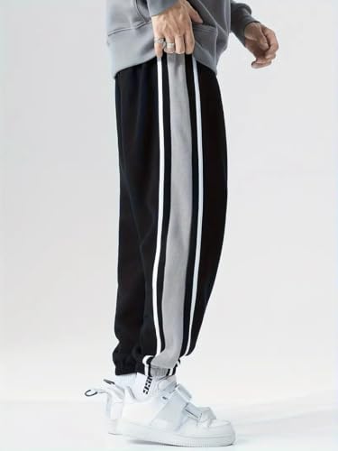 Image of Q - RIOUS Men's Black Colorblock Jogger Sweatpant | Contrast Side Stripe Sportswear | Casual & Gym Wear