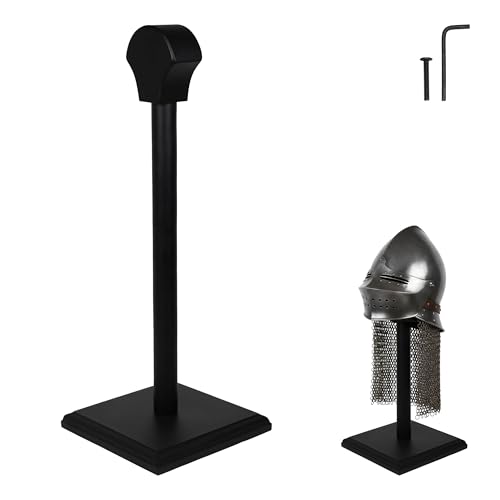 Mythrojan Wooden Helmet Stand Display Decor Stand For Spartan, Templar, Motorcycle, Caps, Hat Decorative Desktop Hanger Rack LARP Helmet Stand, 21 Inch - Black