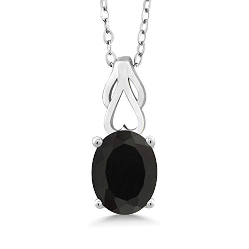 Gem Stone King 925 Sterling Silver Black Onyx Gemstone Pendant Necklace For Women (2.00 Ct Oval With 18 Inch Silver Chain)