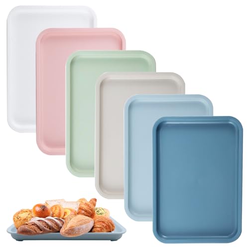Velicber 6 Piezas Bandeja Plastico Rectangular, Bandejas para Servir Comida, 25x18cm Bandeja Antideslizante Pequeña, para Servir Comida para Comedor Cocina (6 Color)