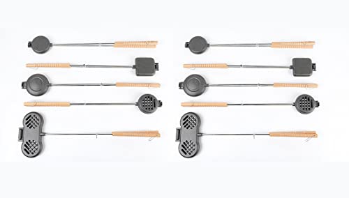 HAWOK Cast Iron Camp Pie Iron Jaffle iron set of 10 with Wooden Box…