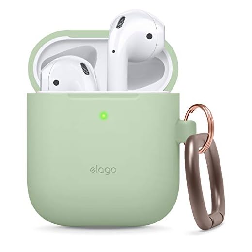 elago Silicone Case with Keychain Compatible with Apple AirPods Case 1 & 2, Front LED Visible, Supports Wireless Charging, Protective Silicone [Pastel Green]