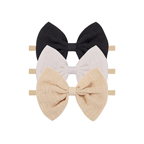 ANHAISHUILV Baby Girls Nylon Headbands Newborn Bows Handmade Hair Bows Hairbands Hair Accessories for Newborn Infant Toddlers Kids(White Black khaki)