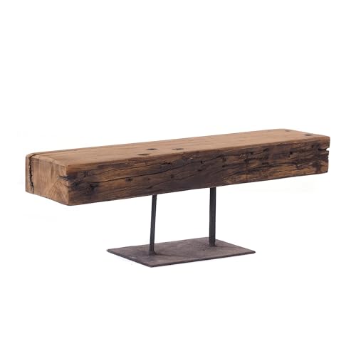 DESIGN DELIGHTS RUSTIKALER Vintage KERZENSTÄNDER Castle 60 | Teakholzblock auf Metallständer, 60x23x14 cm (BxHxT), Recycle Holz mit Gebrauchsspuren | dekorativer Kerzenhalter, Holzskulptur, Etagere