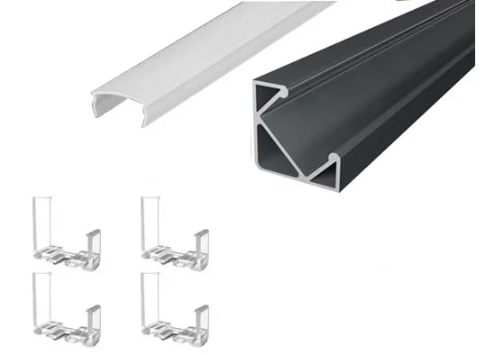 2 Metre Corner Mounted Anthracite Grey LED Profile P3-1 C/W Clips & Opal Cover | Perfect for Bedroom, Stairs, Hallway, Kitchen, Cabinet (17.1mmx17.1mm)