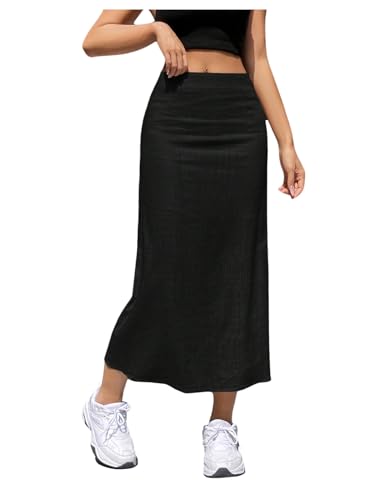 OYOANGLE Women's High Waisted Linen Skirt Lightweight Trendy Casual Long Pencil Skirts