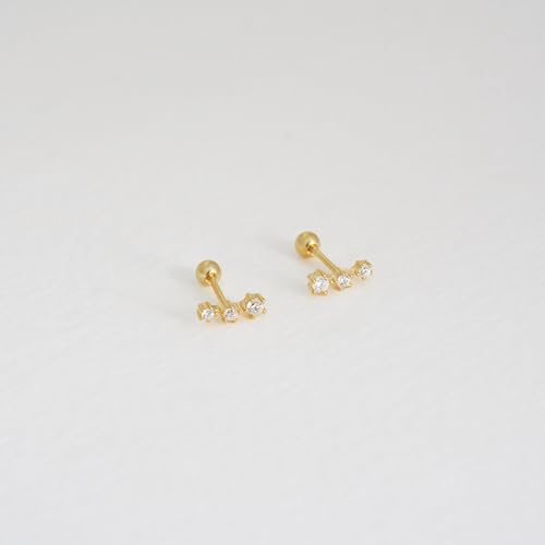 925 Sterling Silver Trio CZ Gold Screw Back Stud Earrings for Women/Girls, Sparkly CZ Stud Earrings for Helix Cartilage Tragus Earlobe Conch Piercing Jewelry 20 Gauge4