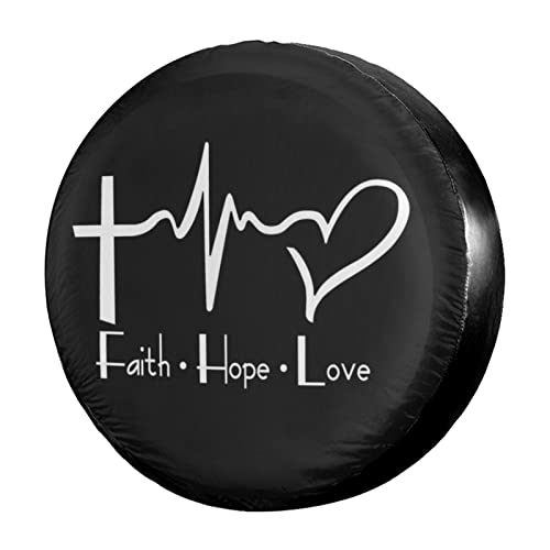 Image of Faith Hope Love Cross Heart Spare Tire Cover Dust-Proof Wheel Tire Cover Fit Trailer, RV, SUV and Many Vehicle 17 Inch