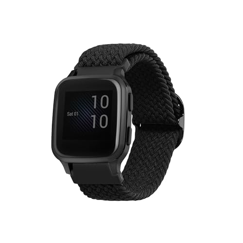 kwmobile Armband kompatibel mit Garmin Venu Sq 2 Music/Sq 2 / Vivoactive 6 / Vivoactive 5 - Nylon Fitnesstracker Sportarmband Band in Schwarz - Innenma&szlig;e von 14-22 cm