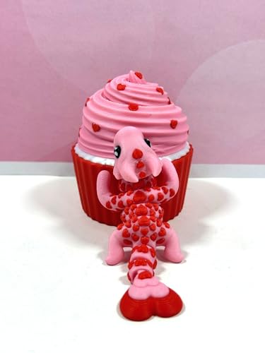 Image of 3D Printed Dragon, Articulated Baby Love Dragon in Cupcake Container, Pink and Red Baby Love Dragon, Fidget ADHD Autism Toy, Valentine's Gift, Executive Desk Toy - CCLDR003