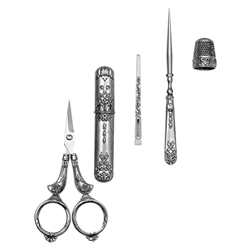Ciieeo 7Sets Stainless Antique Cutter Everyday Retro Art Sliver Cross Yarn Work Craft Silver Scissors Cloth Trimming Works Practical European Snips Steel Embroidered Dressmaker Shear #TOP2