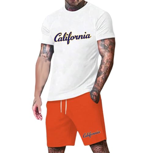 Ensemble homme de sport décontracté orange taille S avec t-shirt et short York