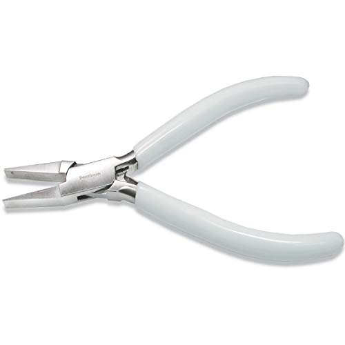 The Beadsmith 5 inch (130mm) Flat Nose Plier with Polished Steel Head, White PVC Comfort Grip and Double-Leaf Spring Handle, Jewelry Making Tool, 300 Series