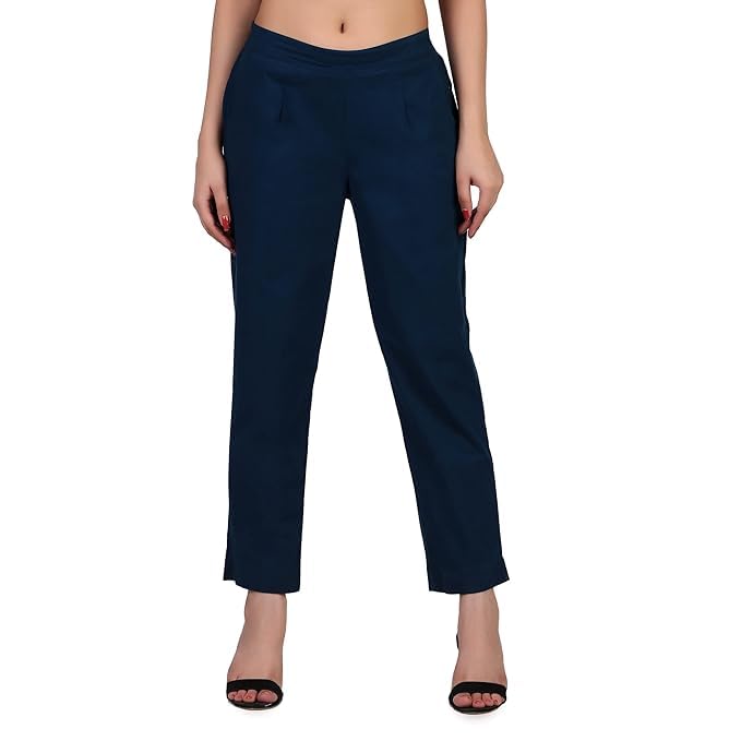 Image of Aarav Fabric Women's 100% Cotton Casual Pant | Ankle Length Regular fit Cotton Trouser | Straight Fit Formal Pants for Kurti, Office, Casual and Daily Outdoor Lifestyle