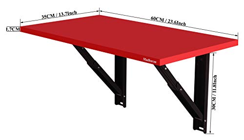 Image of Madhuran Engineering Wood Folding Wall Mounted Study Office Table (60X35 CM,Red) Multipurpose Organizer Students Accessories Tray Deckup Organiser Home Kitchen Holder