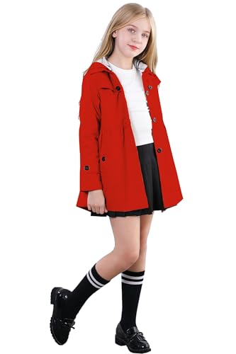 Image of Betusline Girl's Single Breasted Trench Coat Hooded Dress Coat Outerwear, 2-14 Years