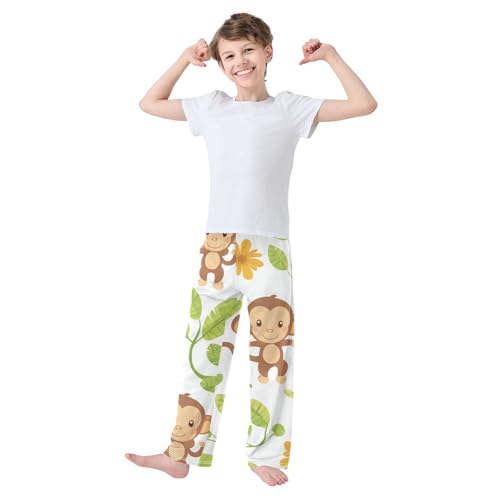 Monkey Daisy Flowers Boys Long Pants Soft Trousers Elastic Waist Kids Lounge Bottoms with Pockets S-XL3