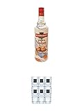 Rushkinoff Vodka & Caramel 0,7 Liter + Three Sixty Vodka Gläser 6er Karton