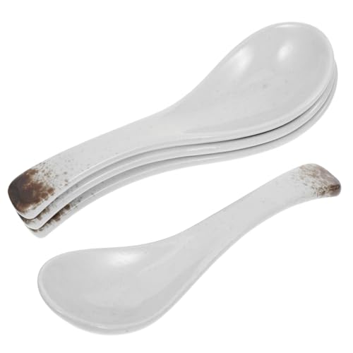 FUNOMOCYA 4Pcs Retro Ceramic Soup Spoons Asian Tableware for Serving Soups Desserts Vintage Design for Home Gatherings and Elegant Kitchen Utensils