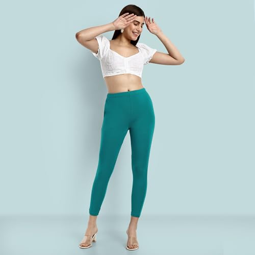 Image of ONE SKY Women Ankle Length Leggings | Premium Cotton Modal Spandex Blend | High Waist Stretchable & Bio-Washed Fabric | Colour-Lock | Ethnic Leggings for Women