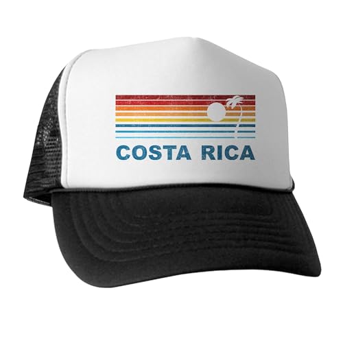 CafePress Retro Costa Rica Palm Tree Snapback Trucker Hat Black/White