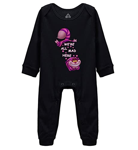 We are All Mad Here Cheshire Cat Cute Infant Bodysuit Romper Footie Onesie K-Black