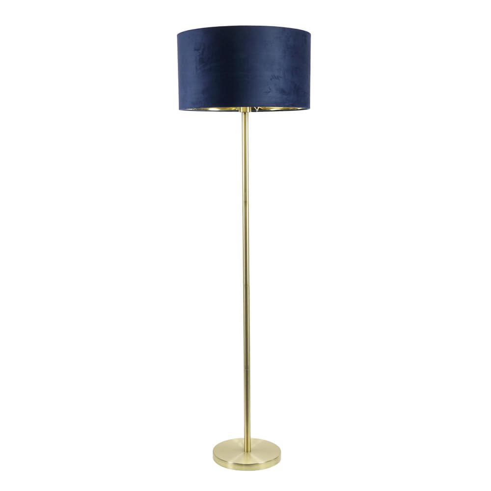 ValueLights | Charlie Gold Plated Modern Stem Floor Lamp with Navy Velvet & Gold Shade & Warm White Bulb | Floor Lamps, Home Décor & Improvement Essential