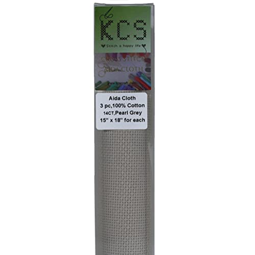 Image of KCS 3 pc of 15 inch x 18 inch Counted Cross Stitch Cotton Aida Cloth Needlework Fabric,14CT,Pearl Grey