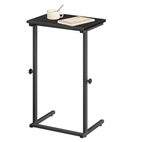 HOOBRO C Shaped End Table, Adjustable Height Sofa Side Table, Slide Under Couch Table, C Shaped Side Table for Small Spaces, for Living Room, Bedroom, Black BB71SF01