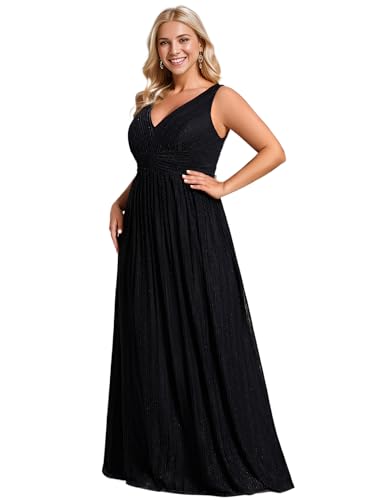 Ever-Pretty Women's Glitter V Neck Formal Gowns Pleated Sleeveless Plus Size Formal Dress 02133-DA