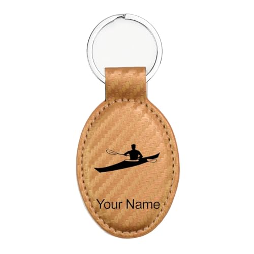 LaserGram Oval Keychain, Kayak Man, Personalized Engraving Included (Carbon Fiber