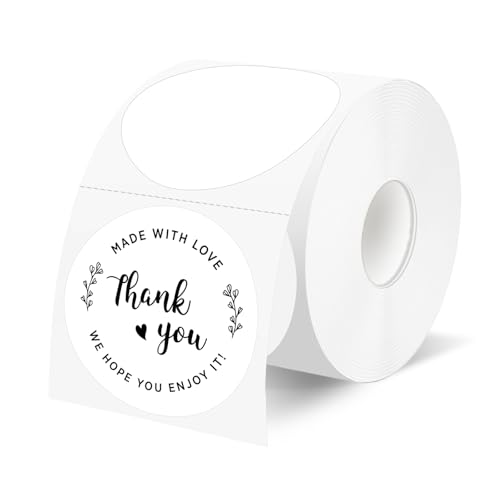 Starziwen 500 Labels/Roll 2" White Round Thermal Labels, Waterproof Circle Blank Thermal Sticker Compatible with Direct Thermal Label Printers for DIY Logo Designs, Thank You, Small Business