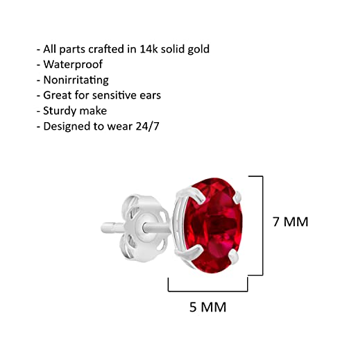 14K White Gold Created Red Ruby Oval Stud Earrings For Women | 7X5Mm July Birthstone Earrings | 14K Ruby Earrings For Women | White Gold Ruby Stud Earrings | Ruby Gold Earrings By Max + Stone #TOP3