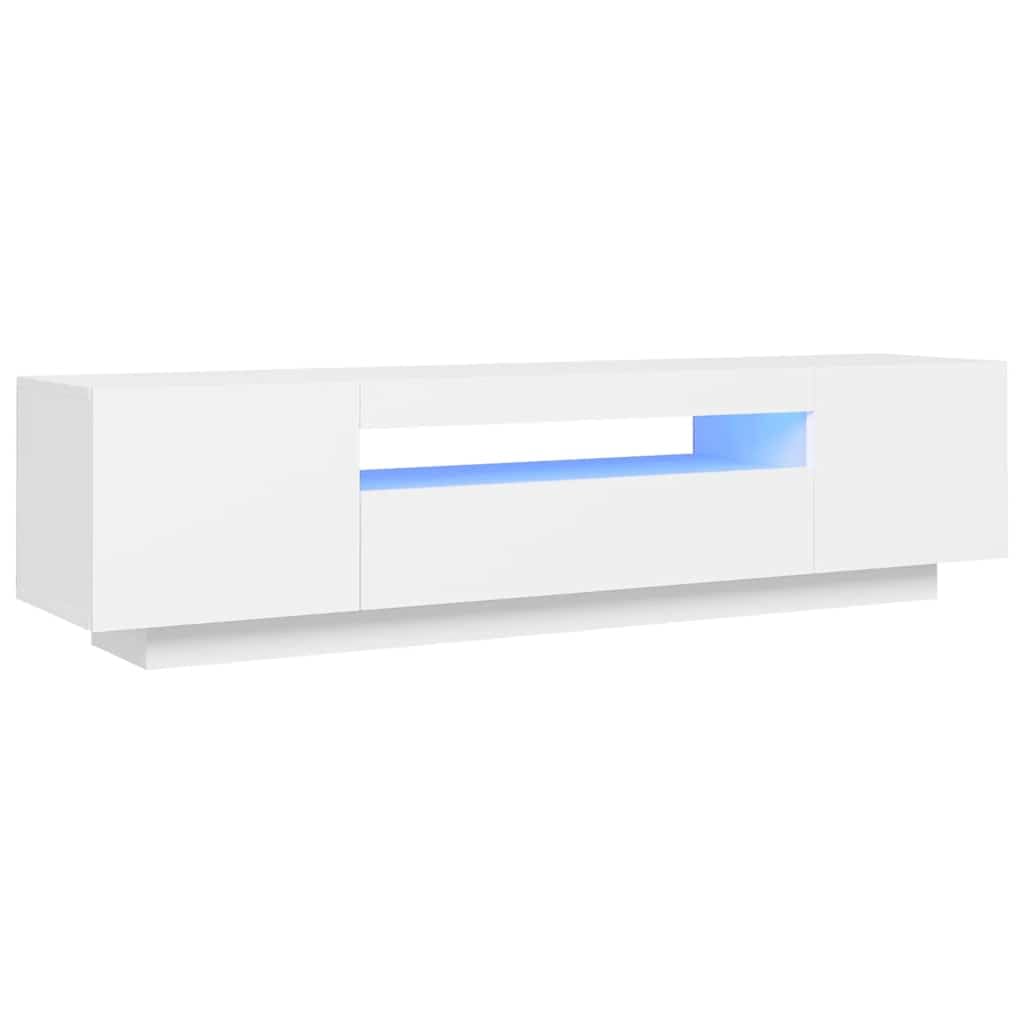 vidaXL Meuble TV avec éclairage LED, Blanc, 160x35x40 cm, Panneaux de Bois, Support TV Jusqu’à 70", Buffet Bas avec étagères, Meuble Moderne de Salon,