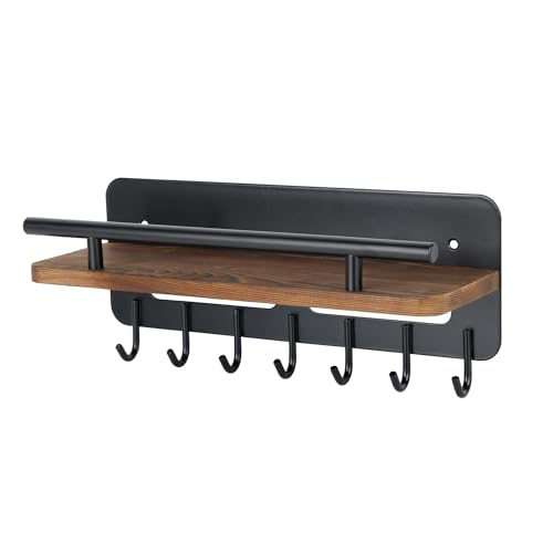 Tstarer Metal Key Holder with Wood Shelf, Decorative Key and